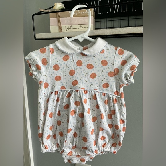 Lullaby Set White and Orange Pumpkin Bubble Romper - Picture 4 of 5
